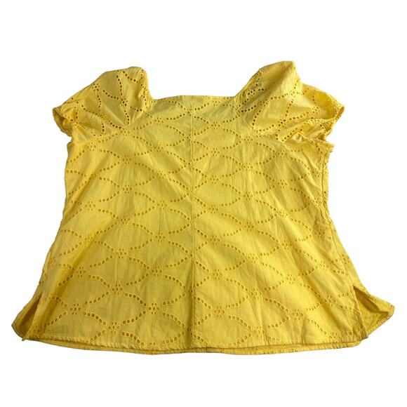 Lane Bryant Blouse Sz 24 (3X) Yellow Eyelet Classic Top Short Sleeve Cotton - Picture 6 of 8